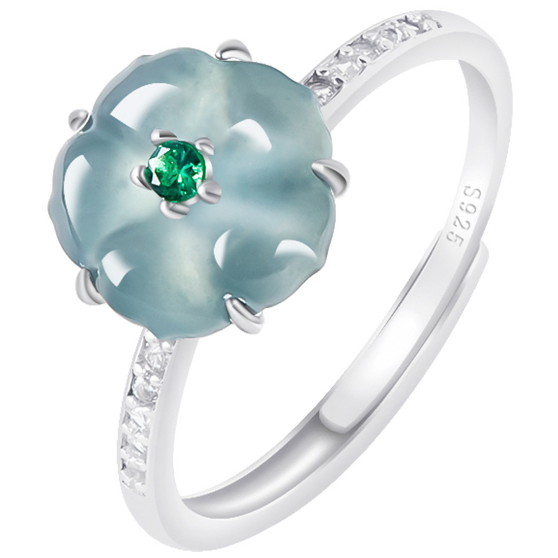 Woman Accessory - Cincin Bunga Giok Burma Biru 925