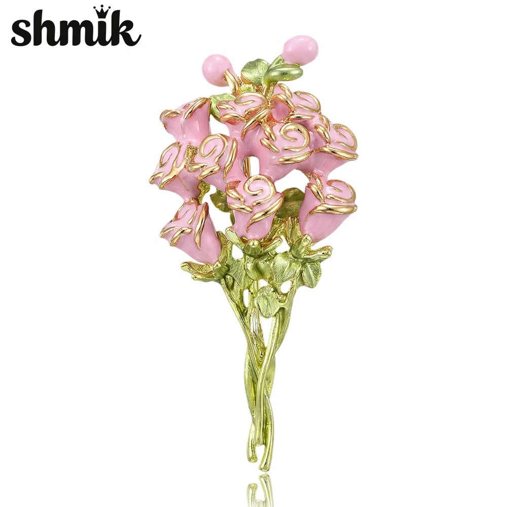 Women Accessories Bouquet - Bros Buket Mawar Enamel Merah Muda